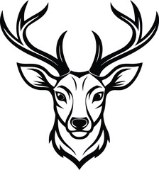 Naklejka premium Deer Head Outline Vector Illustration, Minimalist Stag Head Line Art Logo Vector.