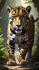 Majestic jaguar in a lush jungle