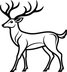 Deer Outline Vector Illustration, Minimalist Wildlife Silhouette. Stag Head Outline Logo Vector, Minimalist Antlers for Branding