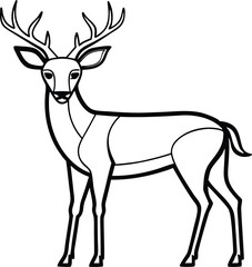 Deer Outline Silhouette Vector Illustration, Deer Silhouette Vector, Wildlife Animal Outline Logo, Icon for Design

