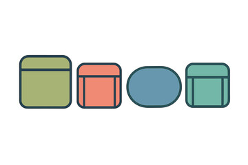 Abstract geometric shapes in a row including rounded rectangles and an oval