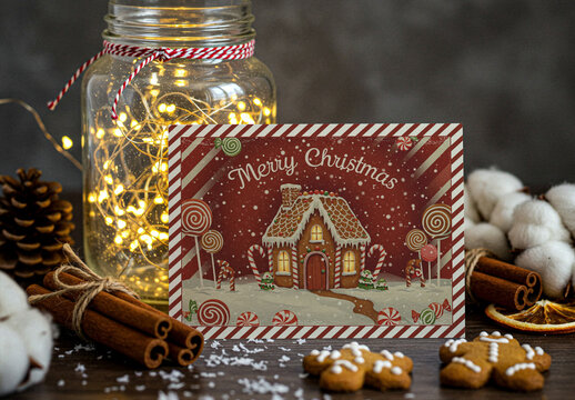 Christmas Card With Decorations Mockup