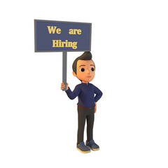 Man Holding We Are Hiring Board 3D Illustration