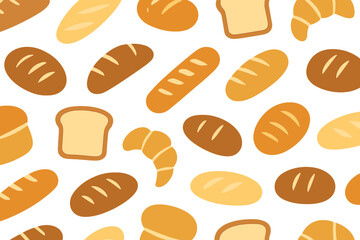 Seamless pattern of assorted baked bread and pastry items