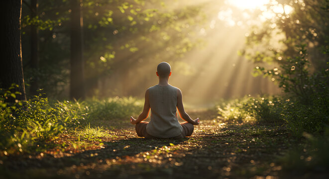 man meditating in the park - Powered by Adobe