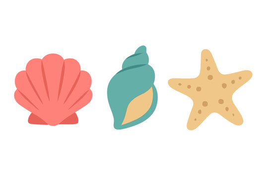 Stylized seashell and starfish icons set for beach and marine themes