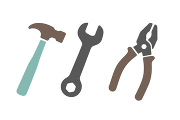 Set of hammer wrench and pliers simple graphic icons
