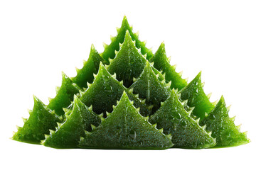 Green Aloe Vera Leaves Arranged in a Pyramid Shape with Dark Background