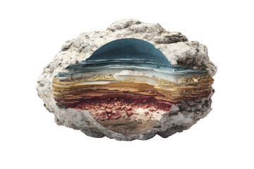 Layered Abstract Mineral Formation with Blue Brown and Gold Isolated on Black