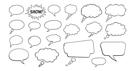 Fototapeta premium Comic speech bubble line icon set. Chat, Dialogue, Message, Conversation, Talk and communication Text Box icon vector