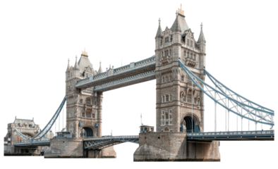 Iconic landmark features twin towers, a connecting deck, and suspended walkways