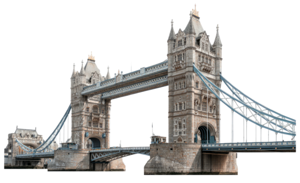 Iconic landmark features twin towers, a connecting deck, and suspended walkways