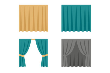 Four different colored window and stage drapery icons set