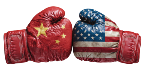 Two boxing gloves, one adorned with stars and a gold star, the other with stripes and stars