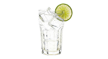 Refreshing gin and tonic with ice and lime drink on transparent background