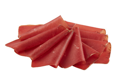 Smoked ham slices cut out isolated transparent background
