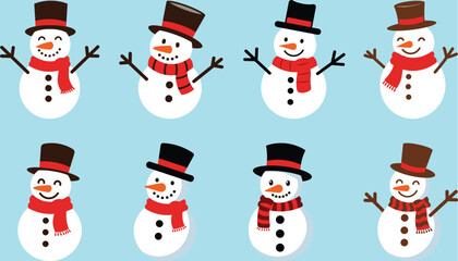 set of cartoon snowman vector illustration	