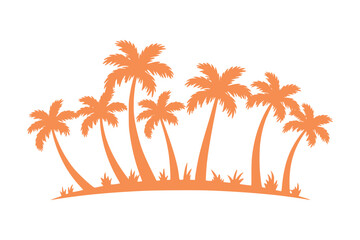 Orange Silhouette of a Tropical Palm Tree Grove on a White Background