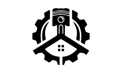 gear house with piston vector logo