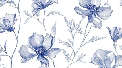Blue floral pattern on white background