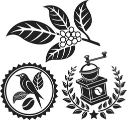 Coffee label set logo vector silhouette collection on Transparent background