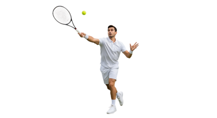 Professional tennis player hitting a forehand with power and determination on transparent background