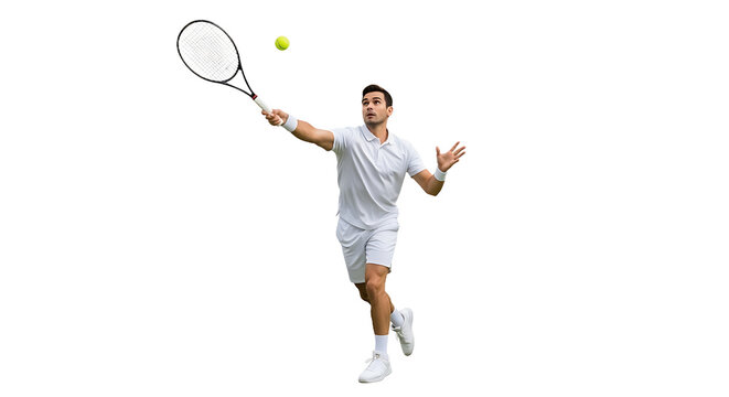 Professional tennis player hitting a forehand with power and determination on transparent background - Powered by Adobe