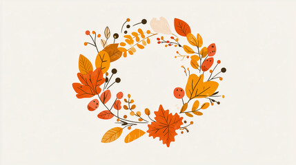 Obraz premium Autumn wreath made of colorful leaves and berries on a light background