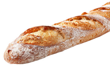 Golden Crusty Baguette with Flour Dusting Isolated on Transparent Background Food Photography