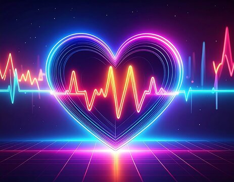 Neon heart with EKG graphic (2) - Powered by Adobe