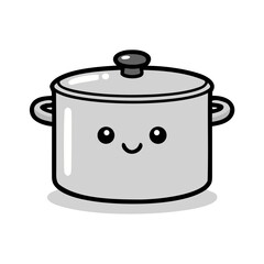 A charming and cute cartoon cooking pot with a smiling face, an adorable kawaii kitchenware character