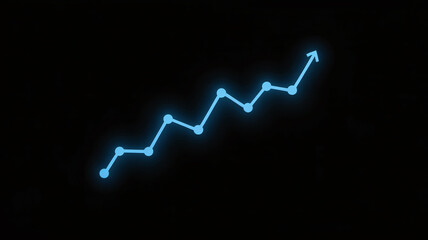 A glowing blue line graph with points charting an upward trend against a stark black background, symbolizing growth and progress