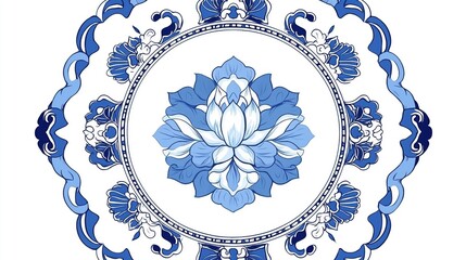 Blue and White Floral Plate Design