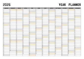 Calendar 2026 year planner template