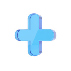 Fototapeta premium Translucent cyan plus sign floating against a stark expanse offers a minimalist conceptual