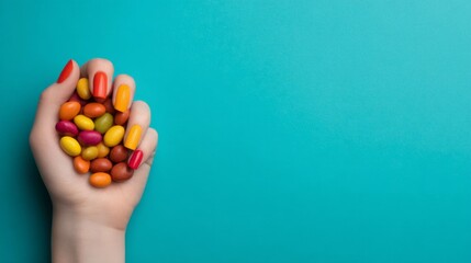 Vibrant Woman Painting Sausage Nails in Colorful Salon, a quirky pop art concept merging beauty and food, set against a playful multicolored backdrop celebrating creativity.