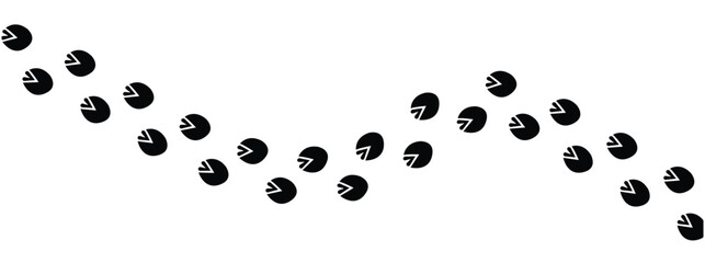 Wild life footprint tracks. Animals paws prints, black silhouettes traces, hunters and zoologists manual, stickers with text, zebra, rat and dog, isolated vector set in eps 10.