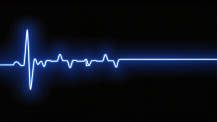 A bright blue electrocardiogram line on a black background, representing a heartbeat and life, with a flat line indicating death