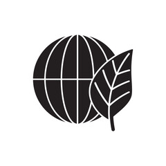 Earth Globe and Leaf Symbol Sustainable Ecology Solid