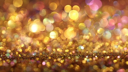 golden glitter Christmas abstract background, defocused lights, bokeh. Abstract circular bokeh background. Colorful defocused lights.
