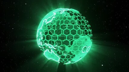 Abstract glowing globe with hexagon grid in dark space background - Powered by Adobe