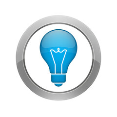 Illuminating inspiration blue lightbulb encased in silver circle emblem design idea