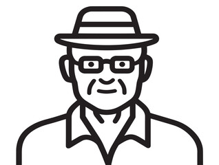 Old age icon 2D vector line art in a clean minimalist aging and wisdom symbol