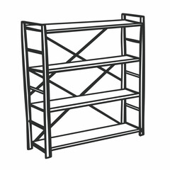 Simple black line drawing of a minimal wooden bookshelf  