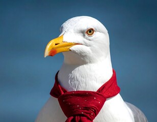 Close-up of a seagull wearing a red scarf (1)