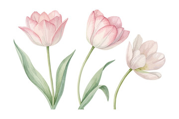 Pastel Watercolor Tulips in Minimal Style vector illustration