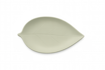 Leaf shaped ceramic dish presenting natural dining concepts, eco-friendly food serving plate with transparent background