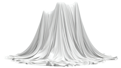 A white, draped cloth over a form, creating soft folds and highlighting a hidden shape