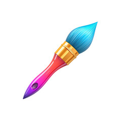 Paintbrush with colorful gradient handle and blue bristles on white background