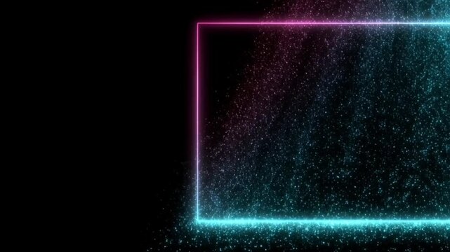 A vibrant pink neon glowing rectangular frame surrounded by sparkling pink and gold glitter particles on a dark background for modern digital and festive designs